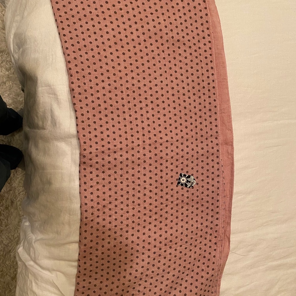 Pink and brown polka dot infinity scarf